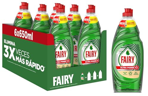 Fairy Ultra Power Original Flüssig-Geschirrspülmittel, 6 x 650 ml, effektive Formel, die die Gerichte glänzend macht, beeindruckende Fettlösekraft