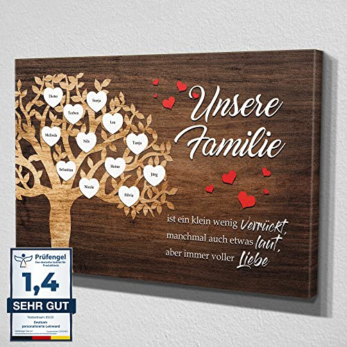 Deutsam Individuelle Leinwand Unsere Familie Familien Liebe Familie mit eigenen Namen Geschenk zum Muttertag Vatertag Leinwandbild bis 8 Personen