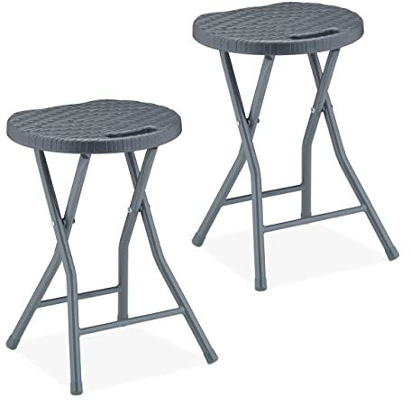Relaxdays Klapphocker, 2er Set, Rattan-Optik, Garten & Balkon, klappbarer Outdoor Sitzhocker, HTB: 46 x 32 x 29 cm, grau