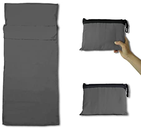 Lightweight Sleeping Bag Liner Camping Travel Sheets Ultralight Sleeping Bag Sack for Backpacking Hiking Hotel Hostels and Traveling, Stuff Sack Included (Dark Gray)