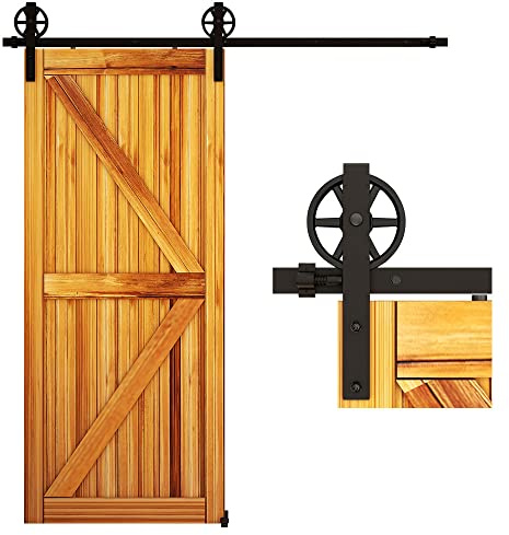 WOLFBIRD 426cm/14ft Schiebetürbeschlag Set Schiebetürsystem Zubehörteil Schiebetür Komplettset mit Einstellbar Bodenführung, Riesenrad-Stil
