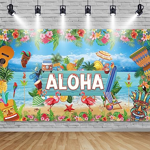 Aloha Party Banner, Hawaii Party Deko Banner, Hawaii Aloha Party Dekoration, Extra Groß Aloha Hintergrund Banner für Hawaii Tropisch Sommerparty Deko Luau Tiki Party Beach Party Deko, 185×110cm