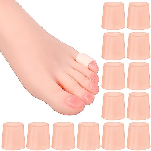 cobee Silicone Small Toe Sleeves, 14 Pieces Toe Caps Little Toe Protectors Feet Toe Guards Pinky Toe Covers Prevent Pain for Corns Toenails Blisters Ingrown(Pink)