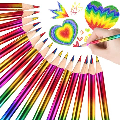 GOLDGE Einschulung Mädchen Schultüte Füllung – 16 Regenbogen Buntstifte | 4-in-1 Farbstifte zum Malen & Zeichnen, Mitgebsel Kindergeburtstag Gastgeschenke, Schule Basteln