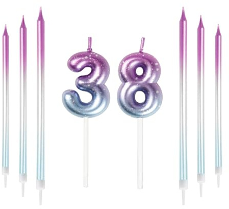 mciskin Velas coloridas con números, velas para tartas de cumpleaños, decoraciones de boda, velas de fiesta, velas de cumpleaños para niños de 38 años, velas de cumpleaños número 38 para fiesta de