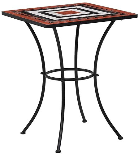 ShGaxin Mosaik-Bistrotisch, Stehtisch, Balkontisch, Partytisch, Biertisch, Beistelltisch, Bierkasten Tisch, Terrakotta und Weiß 60 cm Keramik