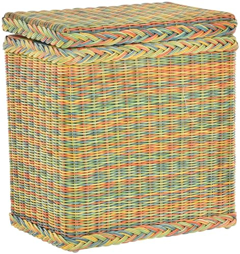 Korb-Outlet Wäschekorb/Wäschebox mit Deckel und Inlett aus echtem Rattan, Wäschetruhe (Bunt, Klein)