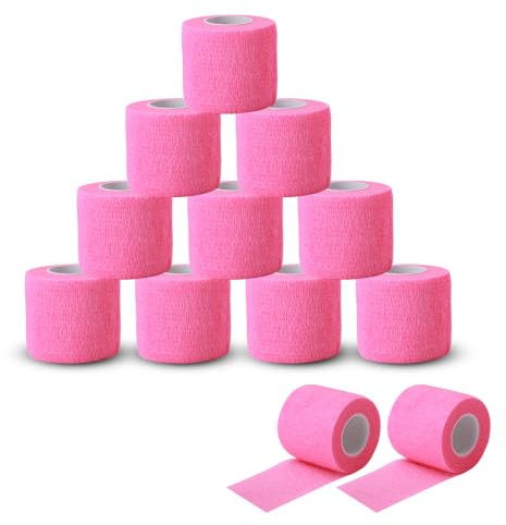 EZ Tattoo Grip Tape - 12pièces (5cm x 4.5m) Ruban adhésif auto-adhésif élastique Rouleau de bandage pour machine de tatouage Grip Accessoires Fournitures de tatouage (Rose)
