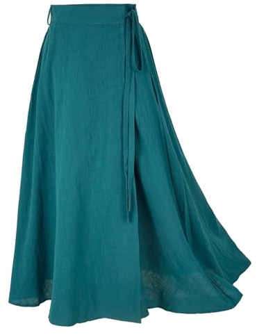 Women's Linen Wrap Skirt Casual Maxi Skirt Vintage A line Linen Skirt(Z2973XGN,M)