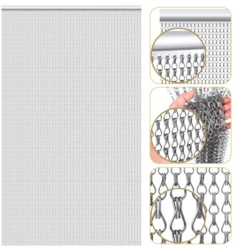 Gradleen Kettenfliegengitter Grau 100 x 210cm Aluminium Metall Fliegengitter kettenvorhang für türen, hält Insekten, Fliegen, Wespen