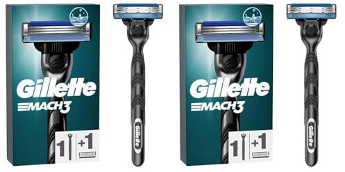 Gillette Mach3 Nassrasierer Herren, Rasierer + 1 Rasierklinge mit 3-fach Klinge, Geschenk für Männer (Packung mit 2)