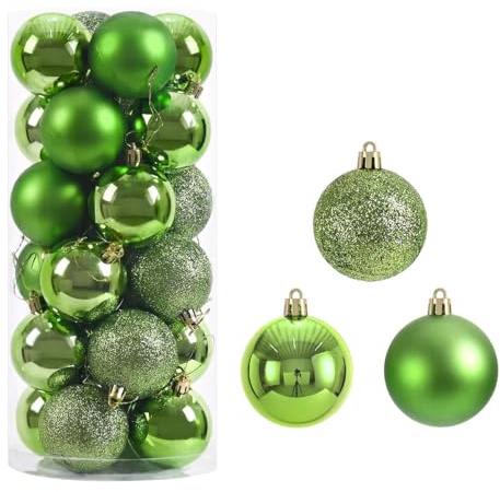 24 adornos de bola de Navidad para árbol de Navidad, decoración colgante de boda, fiesta, vacaciones, inastillables, con cuerda (verde claro, 8 cm)