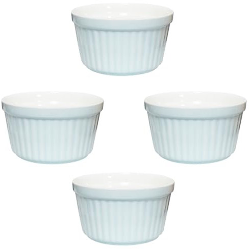 Yuauy Lot de 4 ramequins en porcelaine bleu clair de 236,8 g pour sauces, pâtisseries, desserts, crème