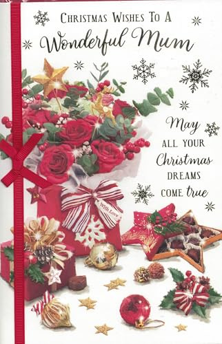 Traditionelle Weihnachtskarte für Mama, 22,9 x 15,2 cm, rotes Band und Schleife, Merry Christmas Wishing