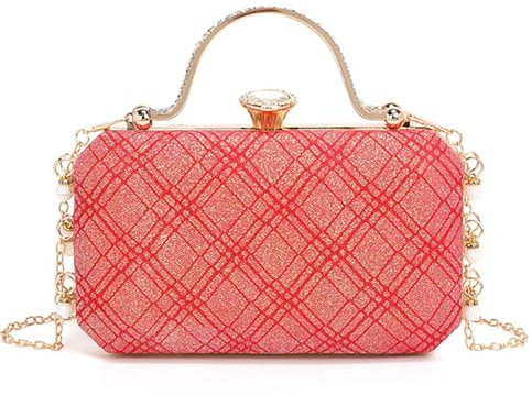 Zkydhbd Abend-Handtasche, Abendtasche, modische Umhängetasche mit Kettenriemen, elegante Handtasche, Kosmetiktasche für Partys, rot, 20*4*12CM