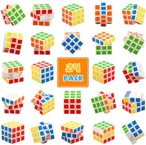 24 Stück Mini Zauberwürfel, 3x3 Puzzle Würfel Set mit weißer Basis (3 cm), Stressabbau Spielzeug, Geburtstagsgeschenk Kinder, Partygeschenke, Ostergeschenk, Weihnachtsfüller für Jungen und Mädchen