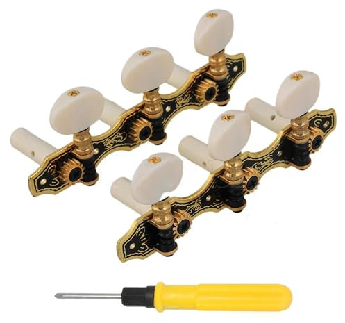 Gitarren Stimmnadeln Stimmwirbel Für Konzertgitarre, 1 L, 1 R, Gold/Schwarz, 8 Schrauben, 2 Stück