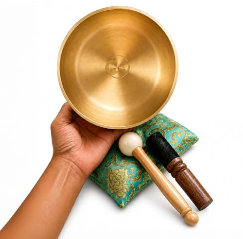 CIRCLE UP Tibetisches Klangschalen-Set – 15,2 cm Klangschale für Meditation, Stressabbau und Chakra-Heilung | Einfach zu spielen – The BeMindful Bowl – inklusive Schlägel, Geschenkbox und Kissen
