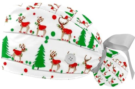 FQURFHY 2 Stücke，OP-Hauben für Frauen，Zahnärztliche OP-Hauben,Pflege-Haarnetz,Für die Küche,Hirsch Weihnachten