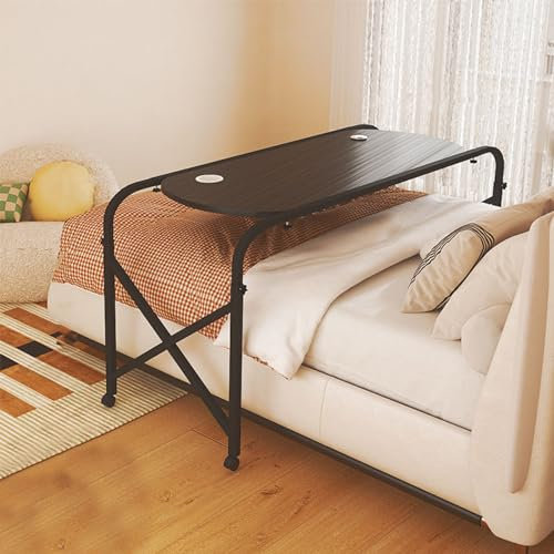 Mobiler Queen-Size-Betttisch mit verstellbarer Höhe und Länge, Schreibtisch auf Rollen, für Zuhause oder Krankenhaus, 140 cm, Schwarz