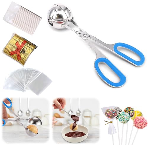 Cake-Pop-Set, Cake-Pop-Form mit 100 Cake-Pop-Beuteln, 100 Bindebändern, 100 Cake-Pop-Sticks, Cake-Pop-Maker für Cakepops, Lutscher, Süßigkeiten, Schokolade und Kekse (Blau, S)