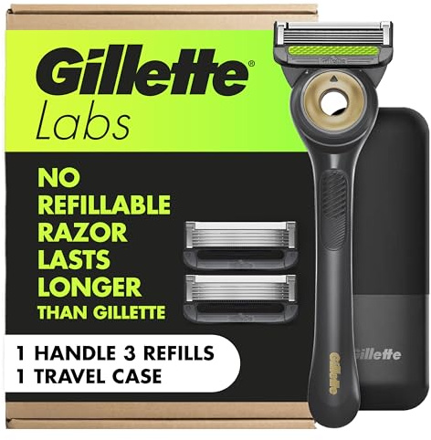 GilletteLabs With Exfoliating Bar Shaving Razor For Men, 1 Handle, 3 Blade Refills, Includes Travel Case for Convenient Storage On The Go