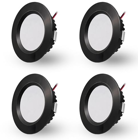 LED Einbaustrahler 230V 3W LED Spots Flach Einbauleuchten Einbauspots,Deckenstrahler Bohrloch 55-58mm und 15mm Flache,IP44 Deckenspots für Badezimmer,Küche,Wohnzimmer,4er Set (Schwarz Kaltweiß 6000k)