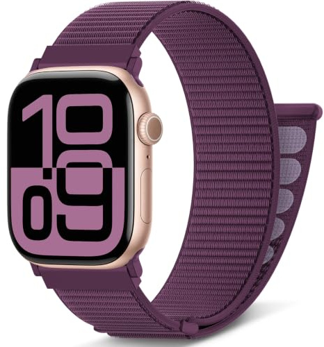 AMSKY Boucle Sport Nylon Compatible avec Bracelet Apple Watch Se 40mm 44mm 46mm 42mm 45mm 41mm 38mm 49mm, pour iWatch Serie 11 10 9 8 7 6 5 4, SE Ultra 3 2 1, Prune, 46mm/44mm/45mm/49mm
