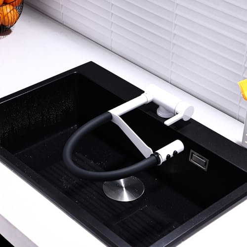 Vorfenster Küchenarmatur Flexibel Weiß Mischbatterie Küche mit Brause Wasserhahn Küche Flexibler Auslauf Spültischarmatur 2 Strahlarten