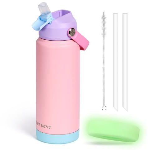 pluseight Edelstahl Trinkflasche, 750 ml Auslaufsichere Edelstahl Flasche mit Fluoreszierendem Untersetzer, Kinder, Frauen, Männer | Auslaufsicher & Schweißfest mit Anti-Staub Deckel (Pink)
