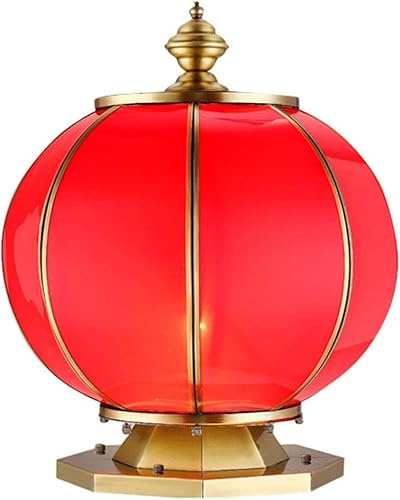 Globe Post Lantern Outdoor Red Lantern Shape Copper Post Light Fixture Chinese Floor Lamp Pillar Lantern Column Head Lamp