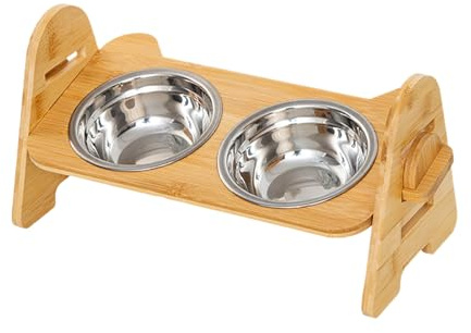 Elevated Dog Bowl - Anti-Slip Dog Feeder Stand | Adjustable Pet Supplies, Wooden Animal Accessories for More Decent Feeding, Floor Baits and Waterproof Coating, This product simplifies daily cleaning