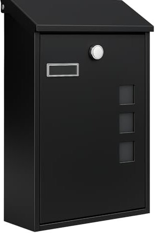 Home Beauty Wall Mounted Letter Box – Waterproof Lockable Post Box (40x25x10 cm) with 2 Keys, Nameplate & Viewing Windows – Steel Mail Box – Post Boxes Wall Mounted Waterproof (Large)