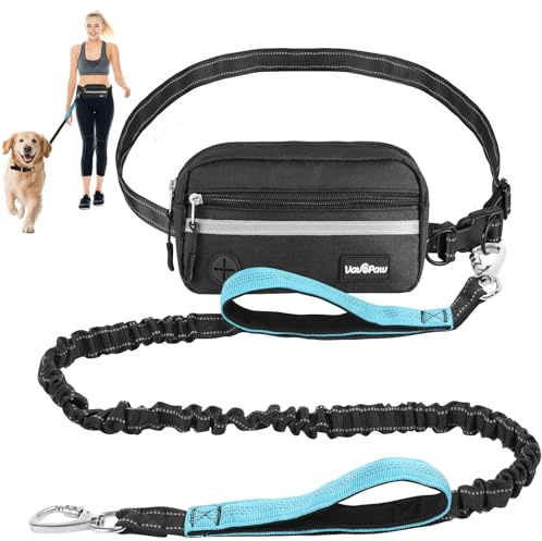 VavoPaw Hands Free Dog Leash with Pouch, Waist Leash for Dog Walking, Jogging, Hiking, Retractable Leashes with Dual Padded Handles, Adjustable Reflective Belt for Small, Medium, Large Dogs