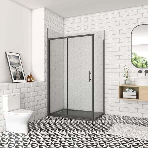 Acezanble Matt Black Frame 1100x700x1850mm Sliding Shower Door Side Panel Enclosure