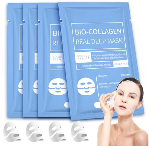 4 Pièces Masque Hydrogel au Collagène Bio, Apaisant, Hydratant, Anti-Rides & Lifting, Nuit, Masque Visage Pour Femmes