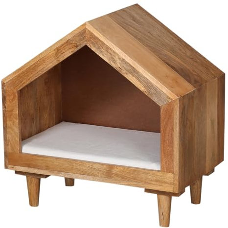 Marrakesch Hundehütte Katzenhaus aus Massivholz 58cm | Hundehaus Katzenmöbel Adiara inklusive Hundebett Katzenbett | Hundezelt aus Holz Indoor & Outdoor für Katzen kleine und mittelgroße Hunde