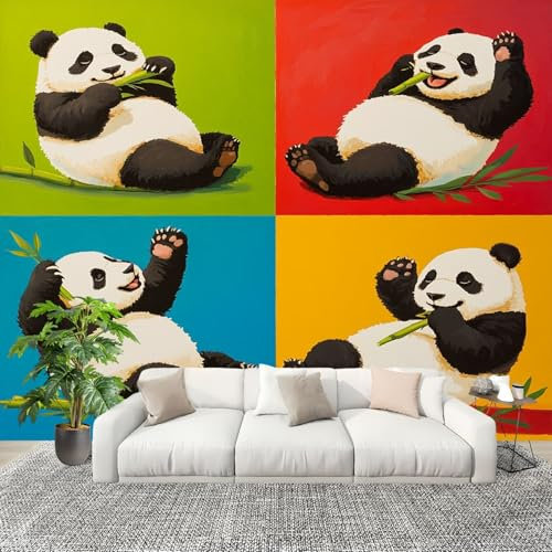 Panda adorable comiendo bambú Fotomurales Pared Papel Pintado 200x140 cm Vistoso Tejido No Tejido Fotomurales Dormitorio Para la sala Decoración de pared tipo póster Fondo De Pantalla