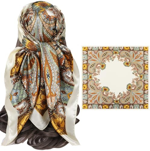 XIEXIESHER 1 Stück 90x90cm Seidentuch Quadratisches Damen-Kopftuch aus Polyester, Satin Haartuch Halstuch Schal für Halstuch Haarschmuck Bandanas, Elegant Quadratische Sch