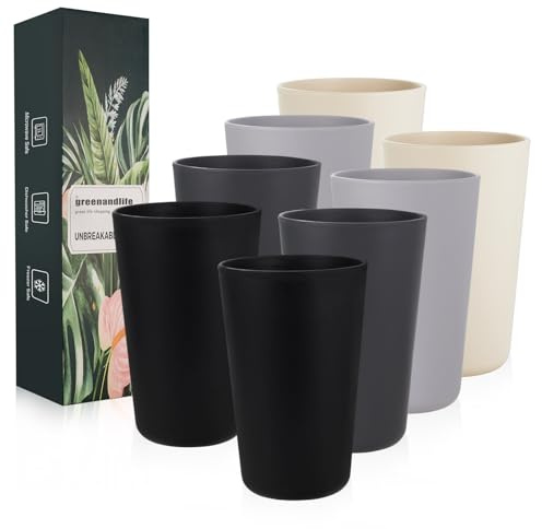greenandlife 16oz/710ml Reusable Drinking Cups, 8 Pack Plastic Tumblers for Adults, Unbreakable Coffee Mug for Camping, Party, Travel, RV, Dishwasher and Microwave Safe