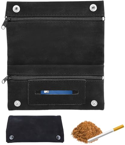Tobacco Pouches, Faux Suade Tobacco Pouch, Handmade Cigarette Case Bag, Waterproof Portable Tobacco Bag, Baccy Pouch for Rolling Tobacco(Black)