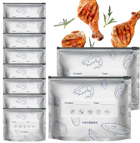 Sacchetti in alluminio, 10 pezzi sacchetti isolanti per alimenti frutti di mare | contenitori riutilizzabili a chiusura ermetica con etichetta per carne verdura cucina