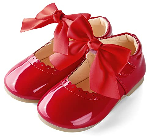 JerrisApparel Scarpe Bambina Vernice Fiocco Abito Mary Jane Ballerine (22 EU, Rosso)