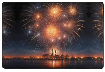 WZYWHJ Tapis de sol antidérapant avec impression pluie de feux d'artifice - 91,4 x 61 cm - Pour salon, bureau, table basse, lit, balcon