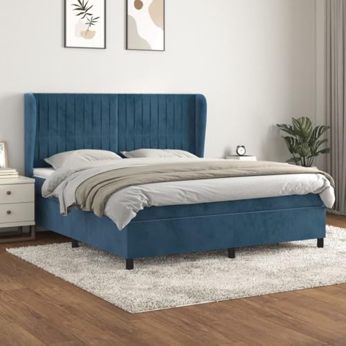Frdhee Seniorenbett Doppelbettgestell Bettrahmen,Boxspringbett mit Matratze Dunkelblau 180x200 cm Samt,Bett Für Schlafzimmer Gästezimmer,Modern,Einfacher Aufbau