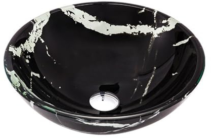 ZYCDP Lavabo Bagno In Vetro Temperato Rotondo 420 X 420 X 145 mm Senza Foro Per Rubinetto Nero
