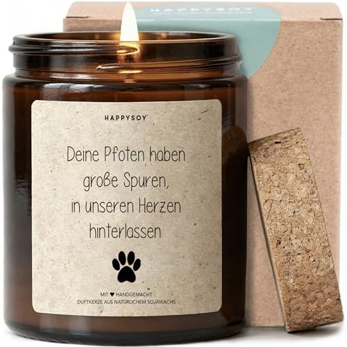 Deine Pfoten haben große Spuren in unseren Herzen hinterlassen - Duftkerze mit Spruch als Trostgeschenk, Tierliebhaber, Abschied Hund Katze, Kerze im Glas, blumiger Duft
