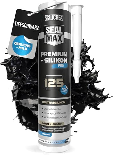 PROCREA® Premium Silikon 125 (Tiefschwarz) Sanitärsilikon mit fungizider Ausstattung - Geruchsmildes Bausilikon für innen & außen - Schwarzes Silikon - Neutralvernetzend - Made In Germany