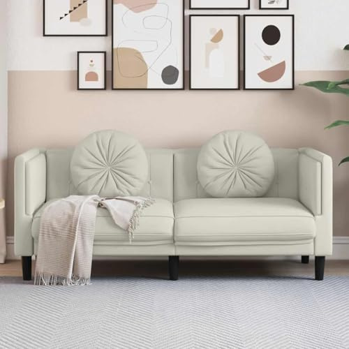Keeushr 2-Sitzer Sofa mit Kissen in Creme Samt, Ruhemöbel Polstergarnitur für Wohnzimmer, bequemes Sitzgefühl durch weichen Stoff und stabile Stützbeine
