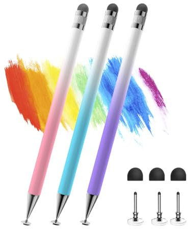 Kenkor Stylus Pens for Touch Screens, 2-in-1 Universal Tablet Pen for iPad Pencil, Stylus for Switch/iPad/iPhone/Android/Samsung Galaxy/Surface/HUAWEI/VIVO/OPPO, All Touch Screens (Blue Purple Pink)